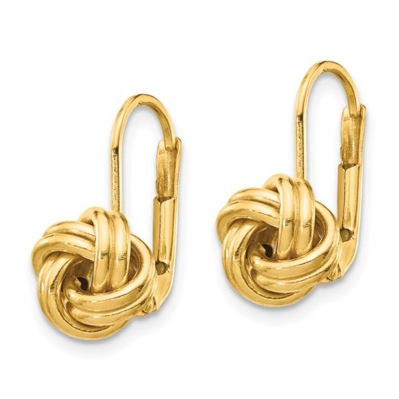 14k Yellow OR White Gold Polished Love Knot Lever-back Drop Earrings